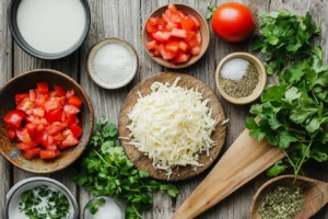 Essential ingredients for Chipotle Queso Recipe on a wooden countertop.