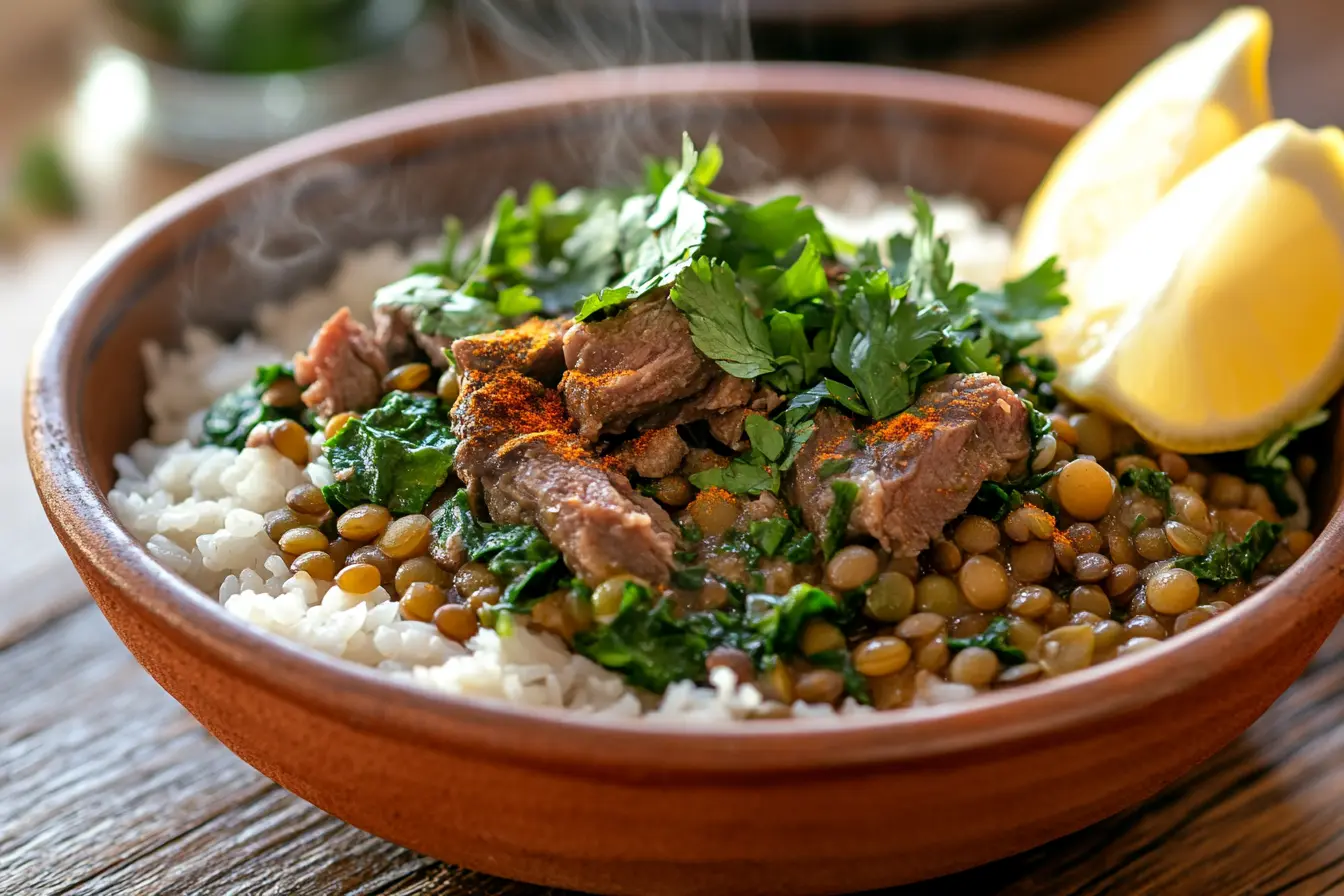 Lamb Lentils Rice Spinach Recipe